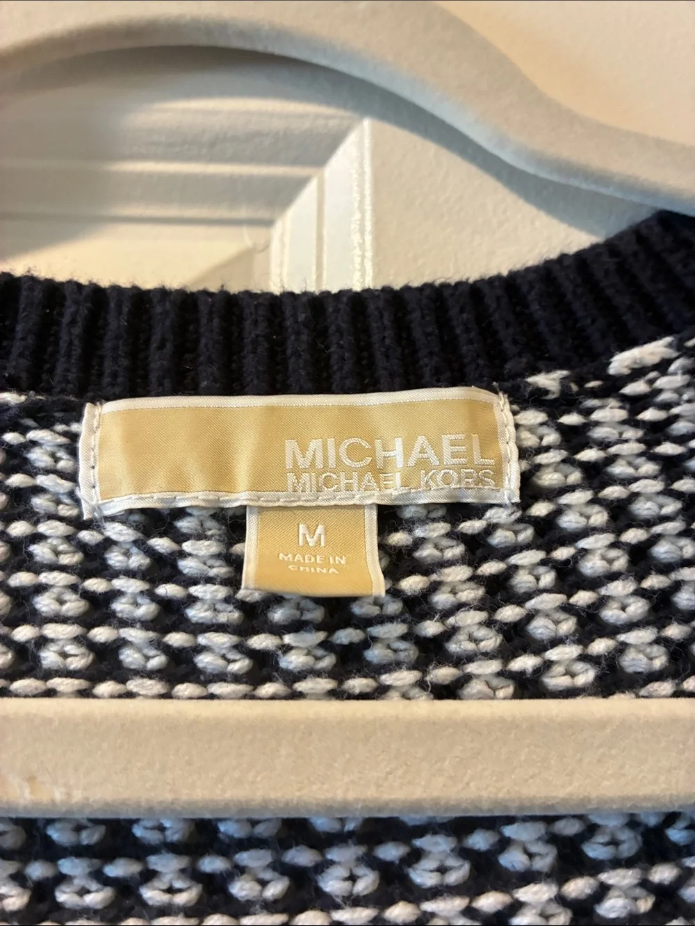 Michael Kors Black and White V-Neck Knit Sweater